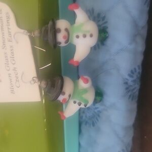 Blown Glass Snowman Earrings Czech glass
